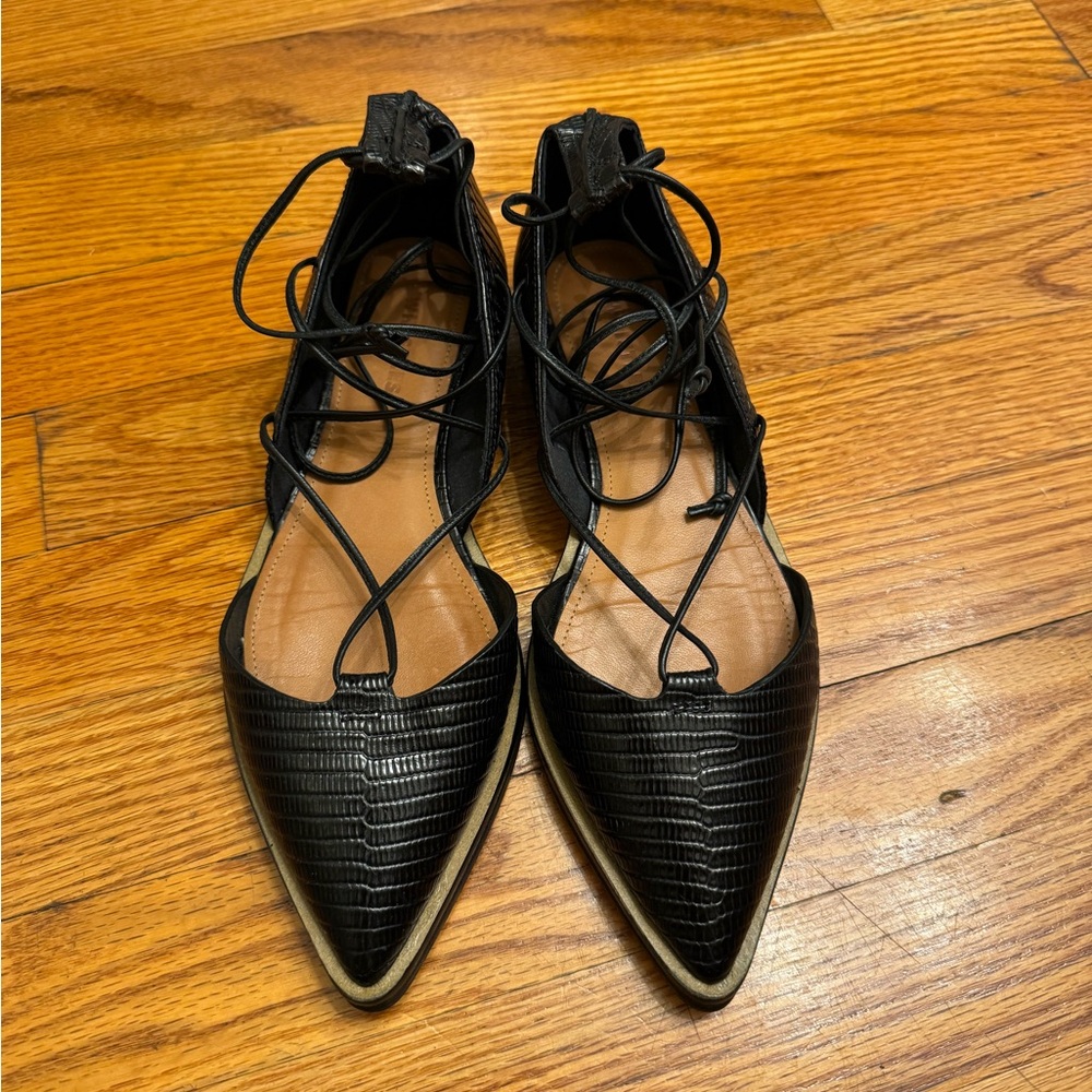 Whistles Black Lace Up Flats